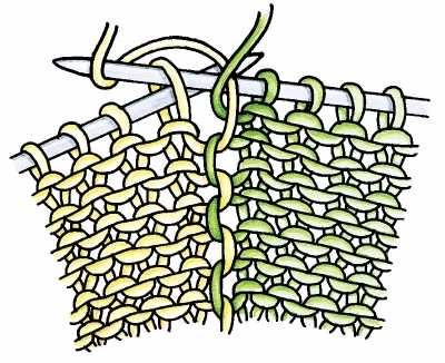Присоединение новой нити при вязании спицами.